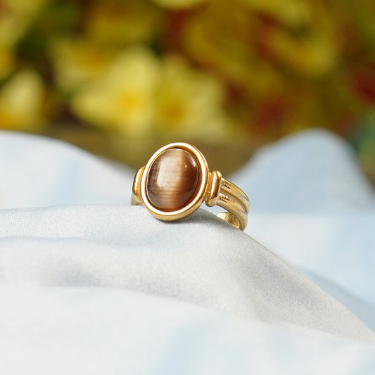 Oval Tiger Eye Ring Adjustable 316L