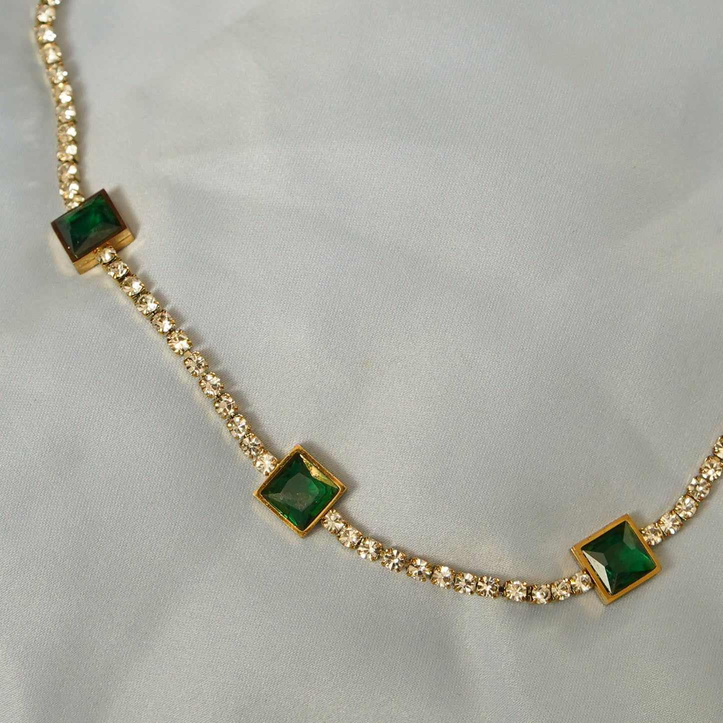 Green Square Crystal Accents Necklace 316L