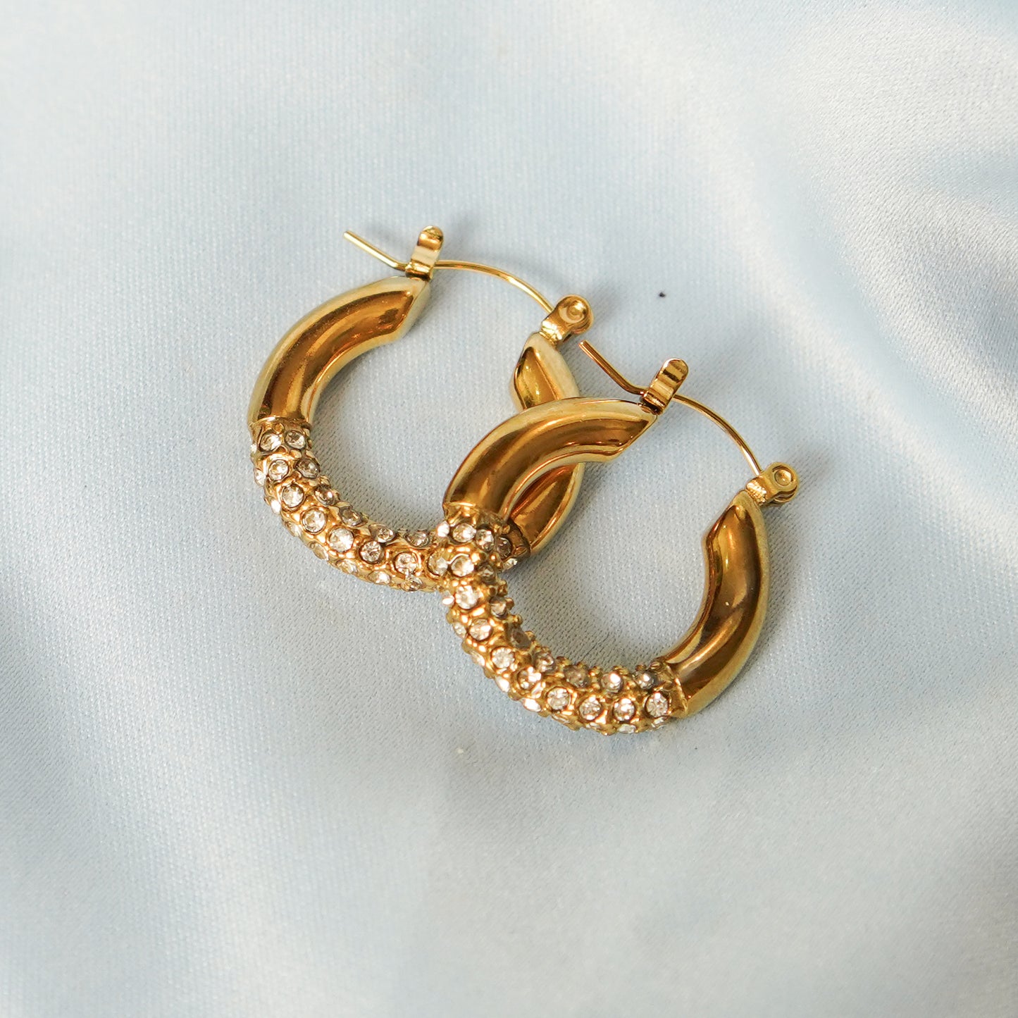Gold Hoop Earrings With Crystal Accents 316L
