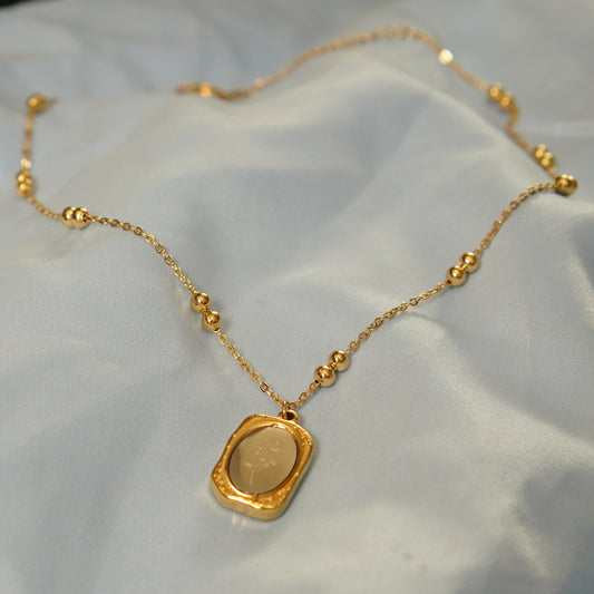 Flower Pendant Beaded Chain Necklace 316L