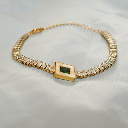 Green Stone & Crystal Detailing Bracelet 316L