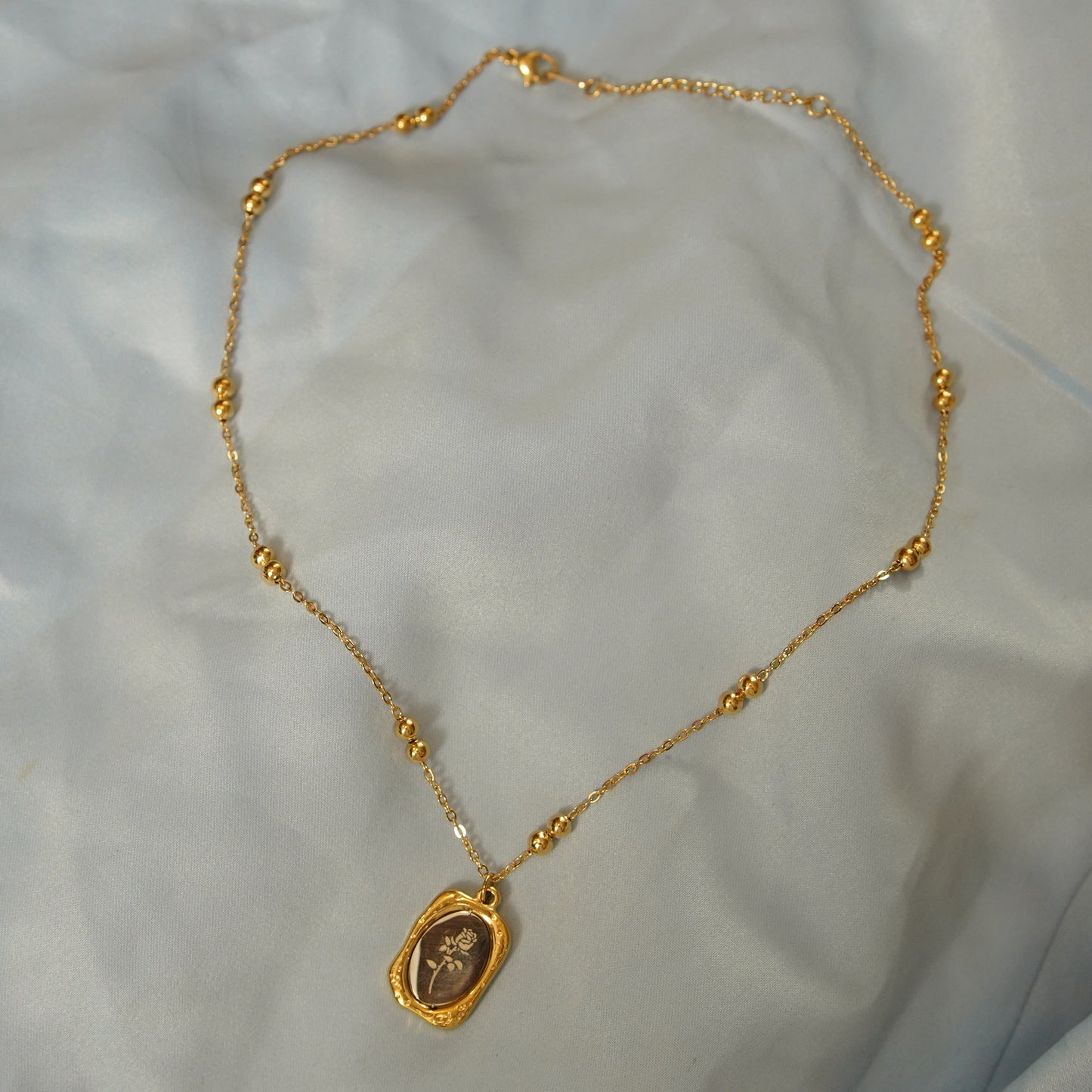 Flower Pendant Beaded Chain Necklace 316L