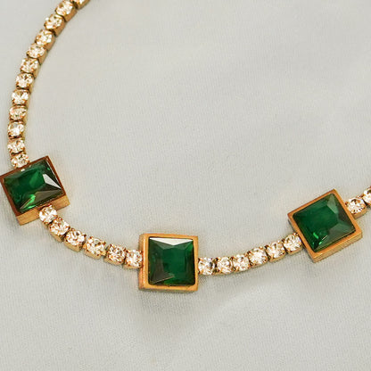 Green Square Crystal Accents Bracelet 316L