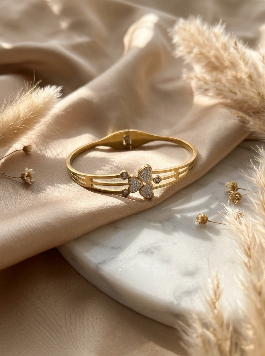 Anti Tarnish Gold plated Multi Heart Statement Bangle