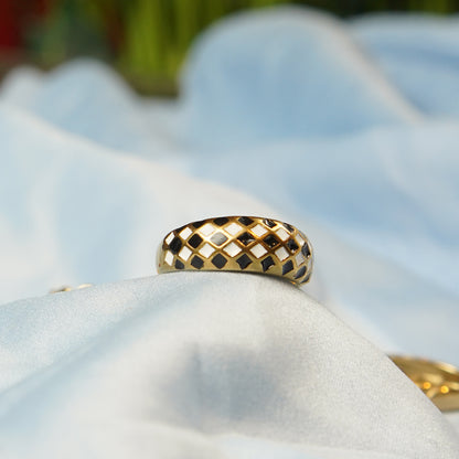 Black Checkered Ring 316L