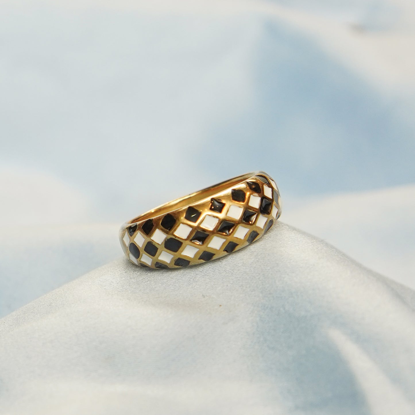 Black Checkered Ring 316L