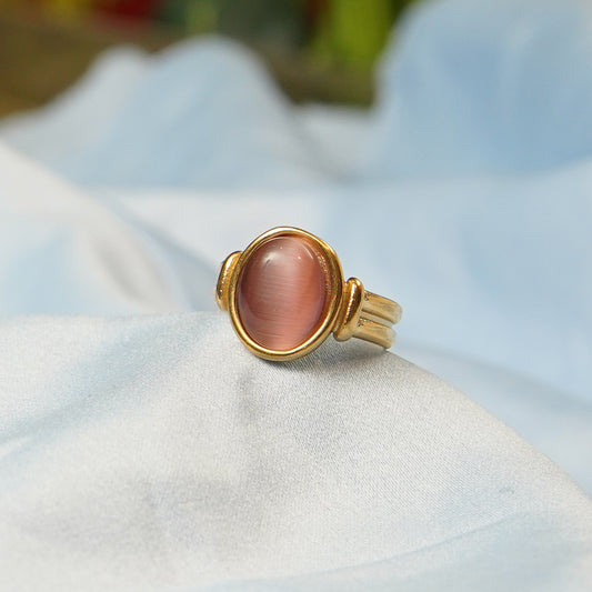 Rose Quartz Cabchon Ring Adjustable 316L