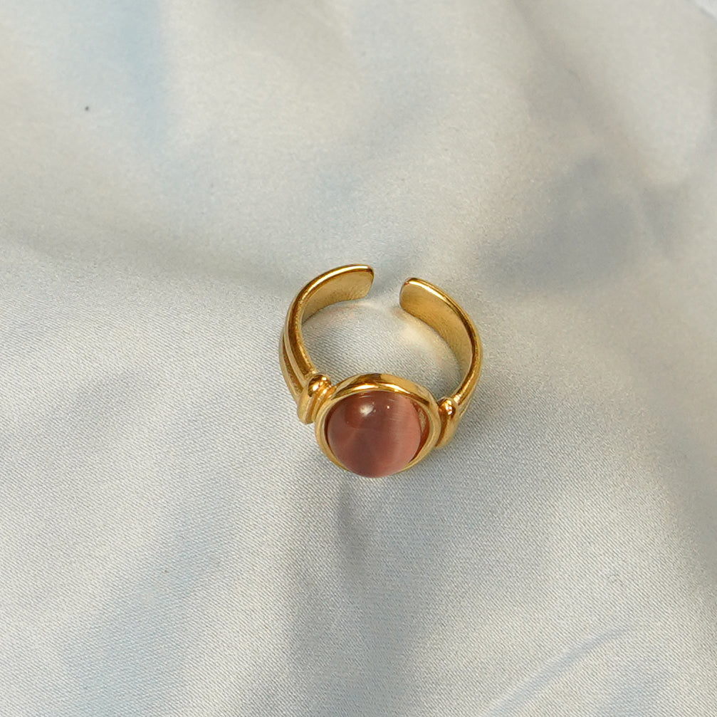 Rose Quartz Cabchon Ring Adjustable 316L