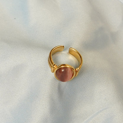 Rose Quartz Cabchon Ring Adjustable 316L