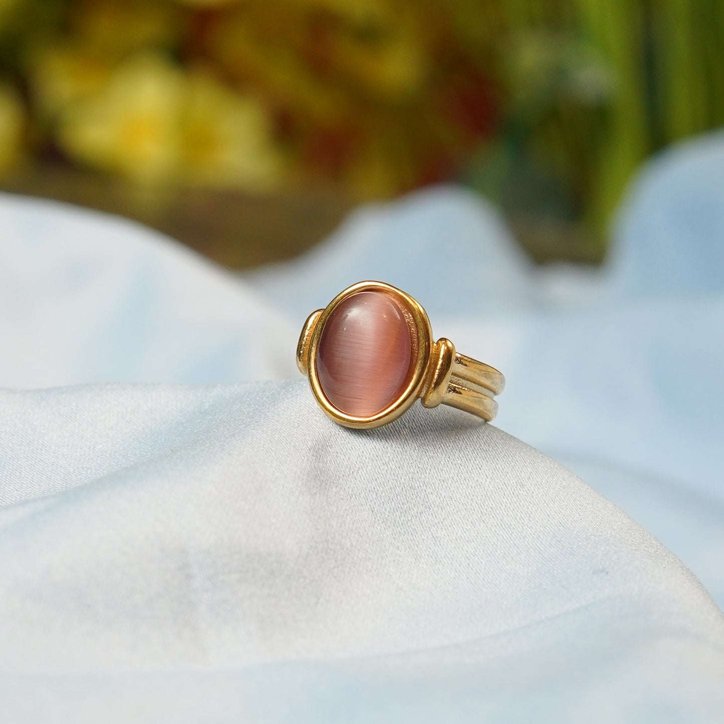 Rose Quartz Cabchon Ring Adjustable 316L