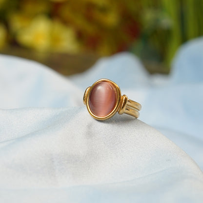 Rose Quartz Cabchon Ring Adjustable 316L