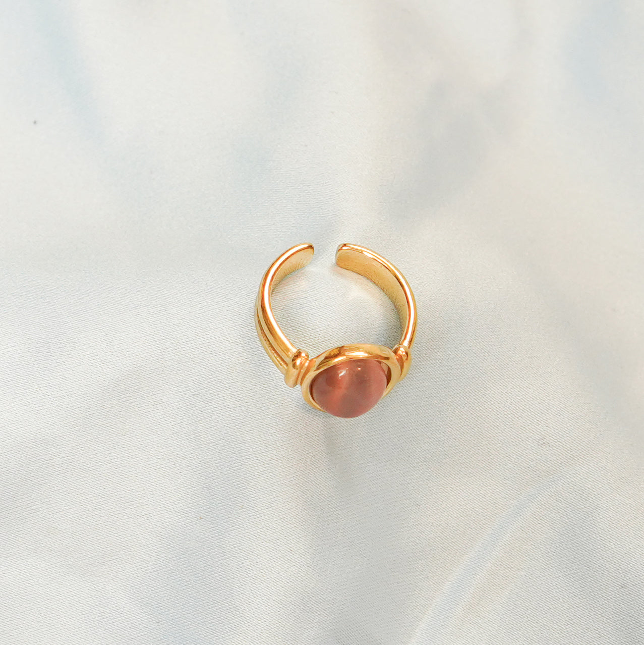 Rose Quartz Cabchon Ring Adjustable 316L