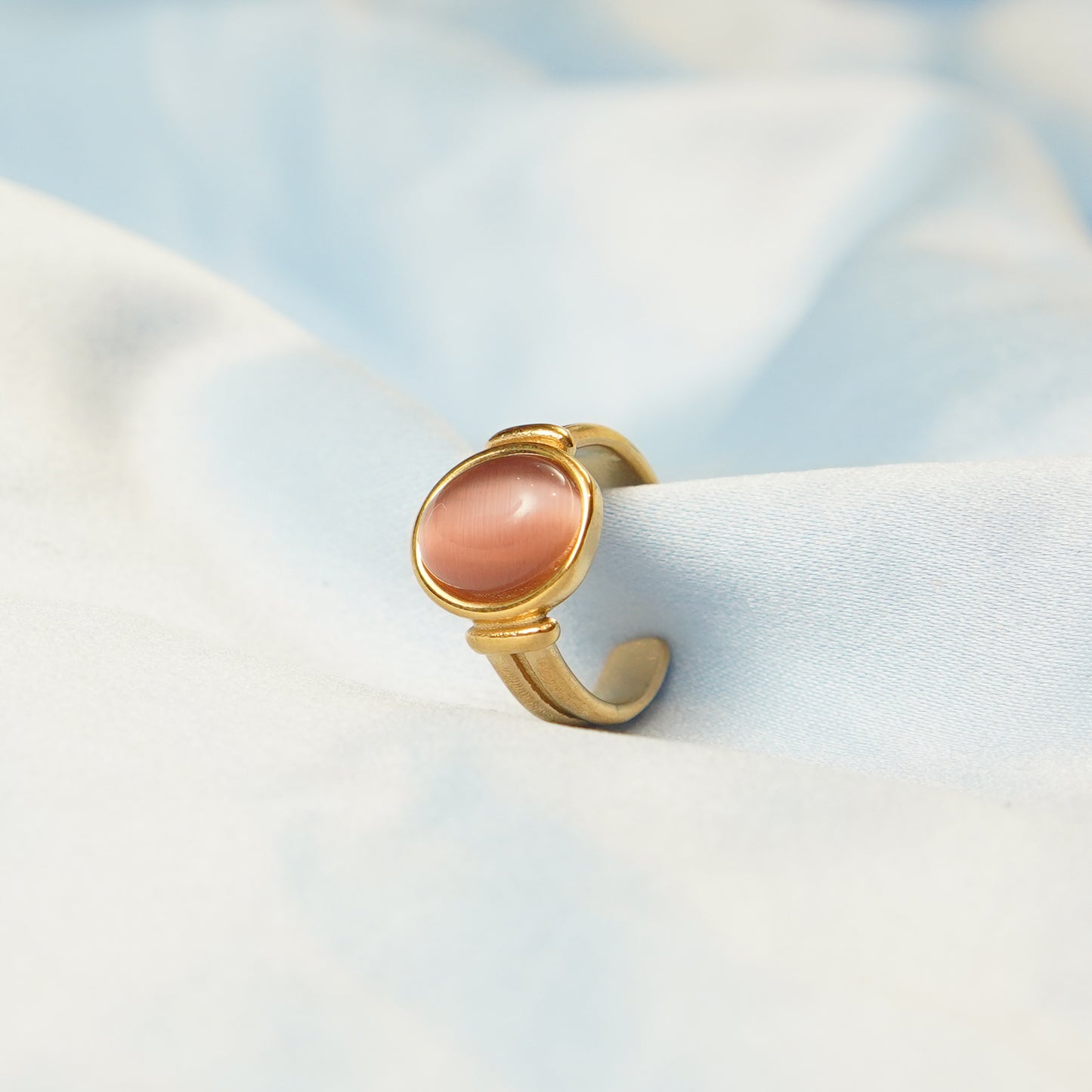 Rose Quartz Cabchon Ring Adjustable 316L