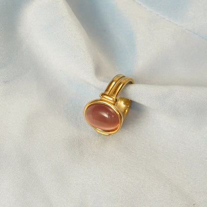 Rose Quartz Cabchon Ring Adjustable 316L