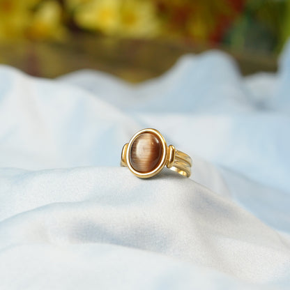 Oval Tiger Eye Ring Adjustable 316L