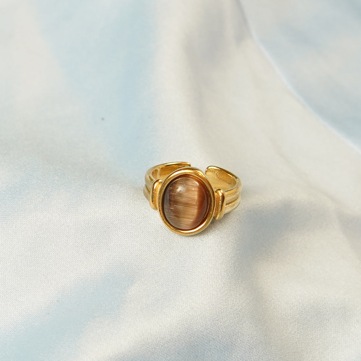 Oval Tiger Eye Ring Adjustable 316L