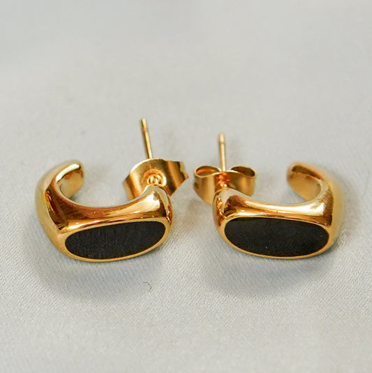 Oval Black Onyx Stud Earring 316L
