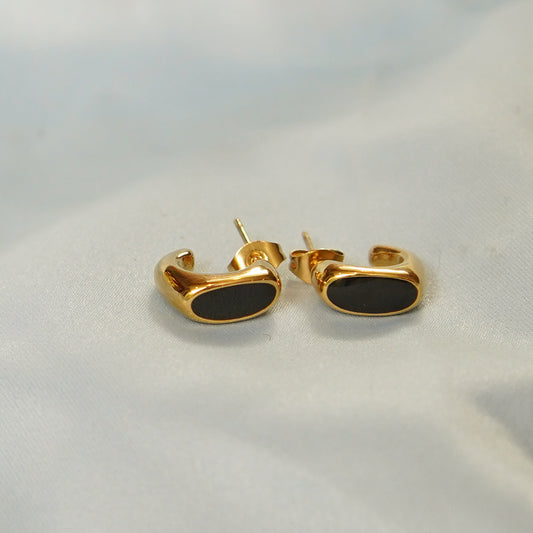 Oval Black Onyx Stud Earring 316L