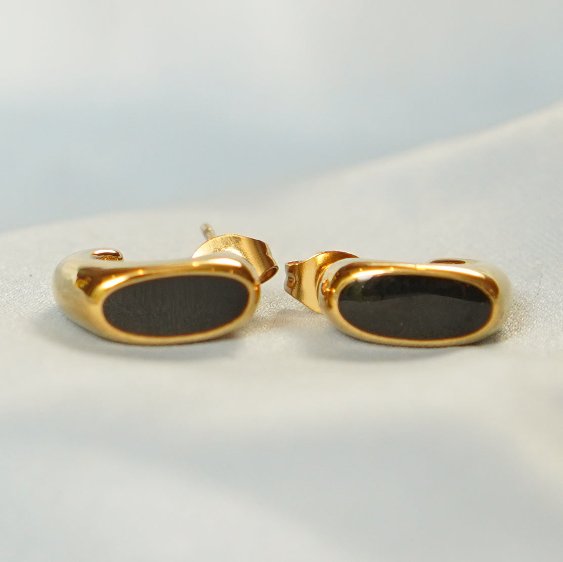 Oval Black Onyx Stud Earring 316L