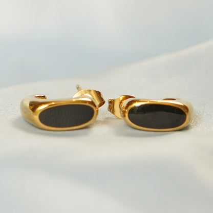 Oval Black Onyx Stud Earring 316L