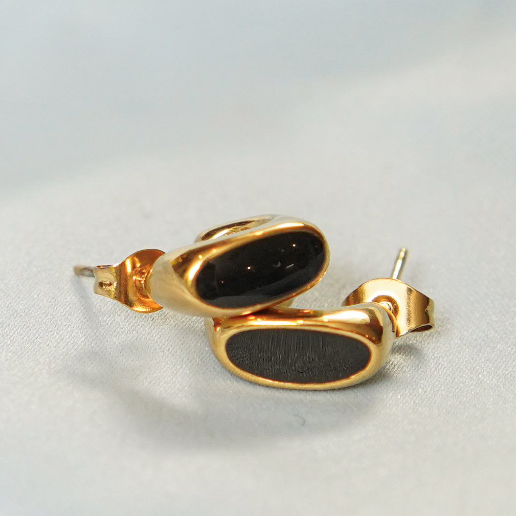 Oval Black Onyx Stud Earring 316L