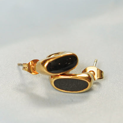 Oval Black Onyx Stud Earring 316L