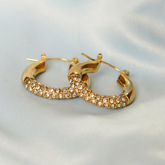 Gold Hoop Earrings With Crystal Accents 316L