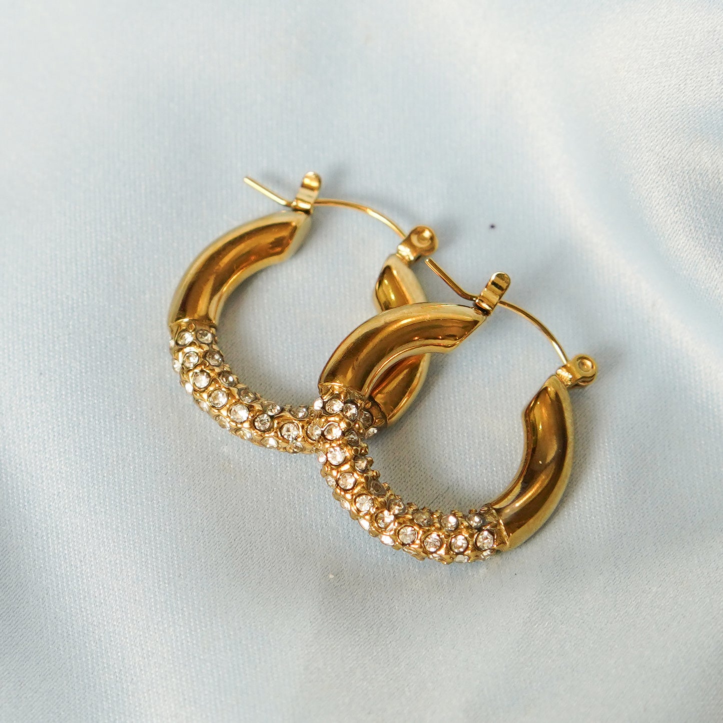 Gold Hoop Earrings With Crystal Accents 316L