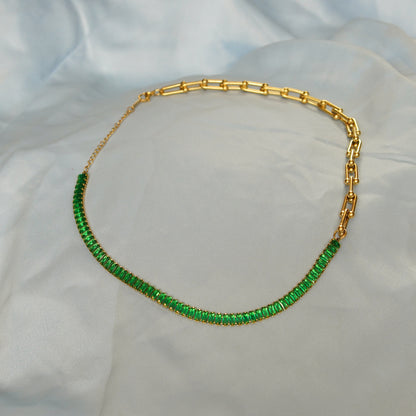 Green Stone Accents Chain Necklace 316L
