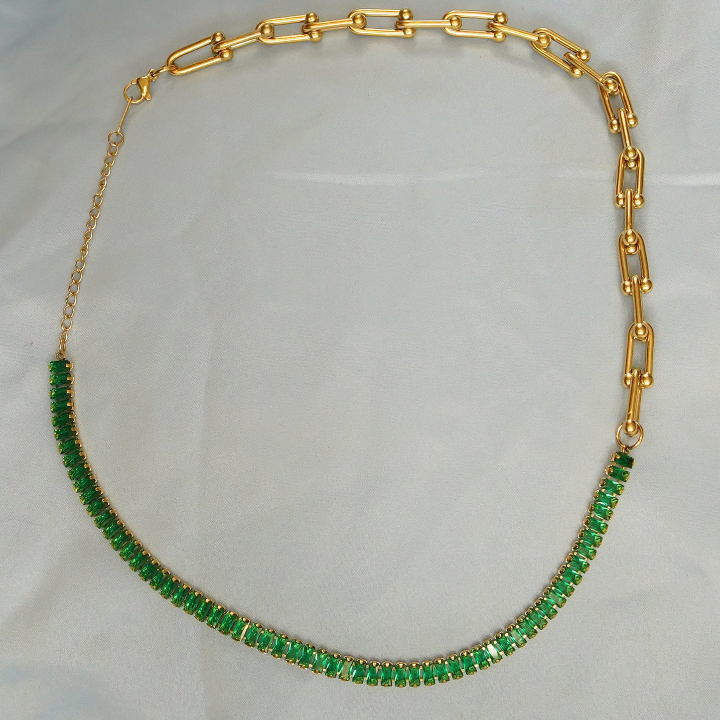 Green Stone Accents Chain Necklace 316L
