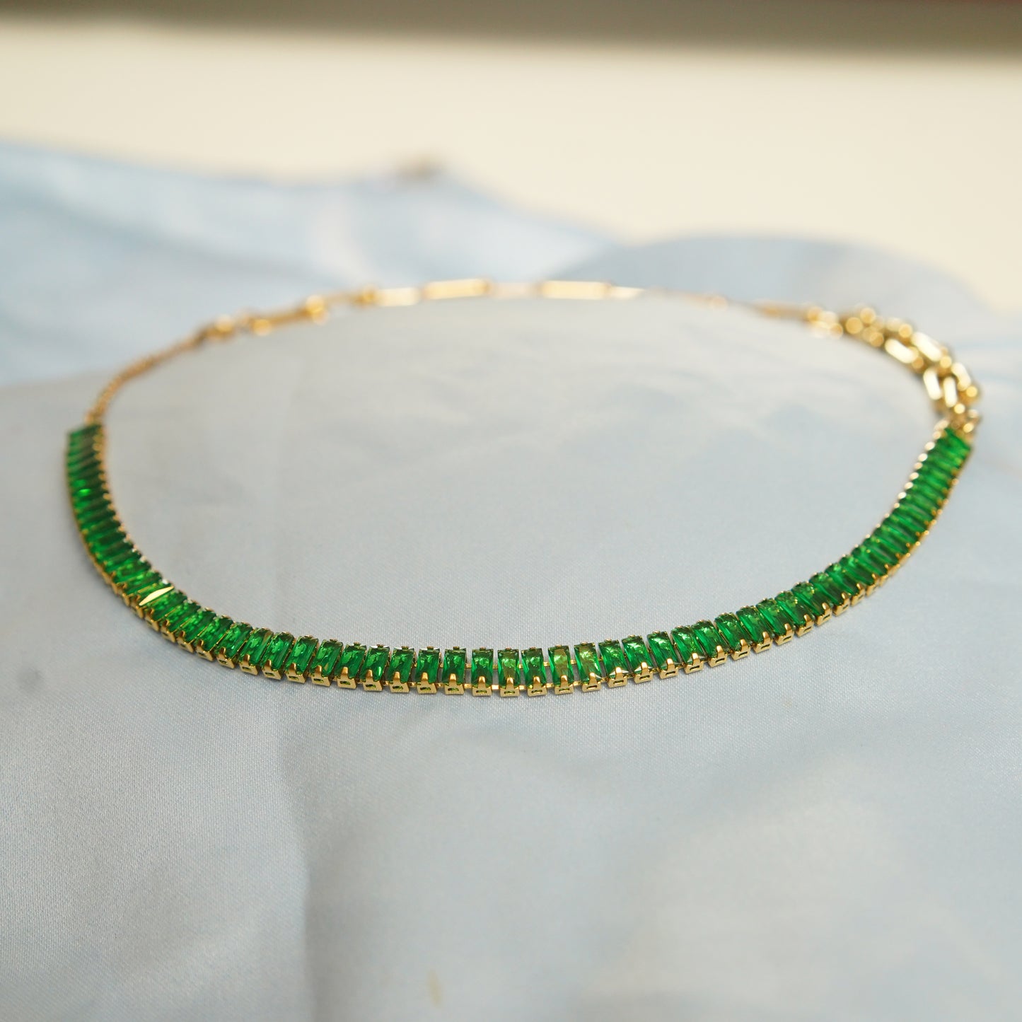 Green Stone Accents Chain Necklace 316L