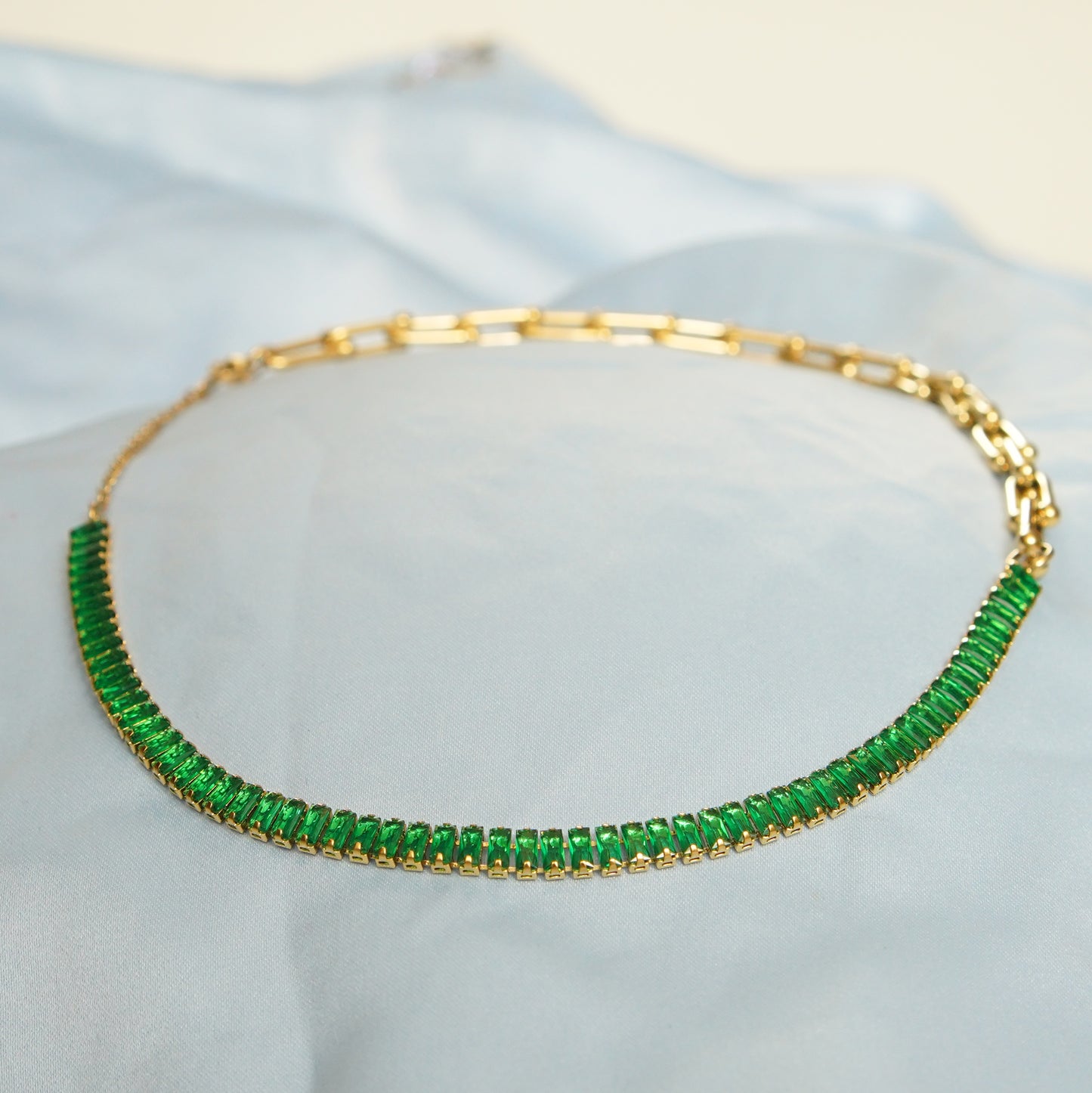 Green Stone Accents Chain Necklace 316L