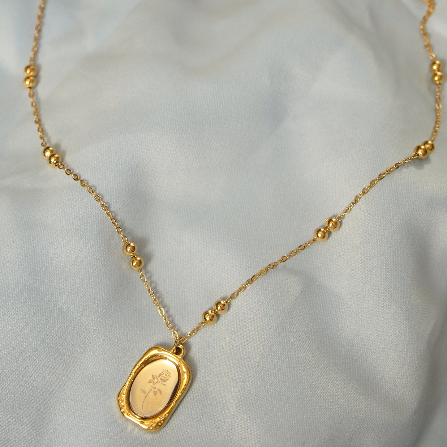 Flower Pendant Beaded Chain Necklace 316L