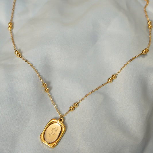 Flower Pendant Beaded Chain Necklace 316L