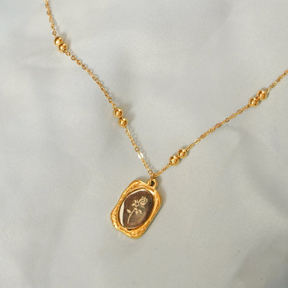 Flower Pendant Beaded Chain Necklace 316L