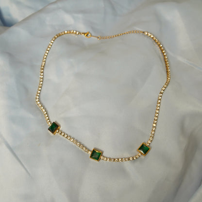 Green Square Crystal Accents Necklace 316L