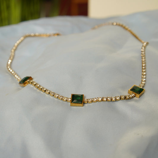 Green Square Crystal Accents Necklace 316L