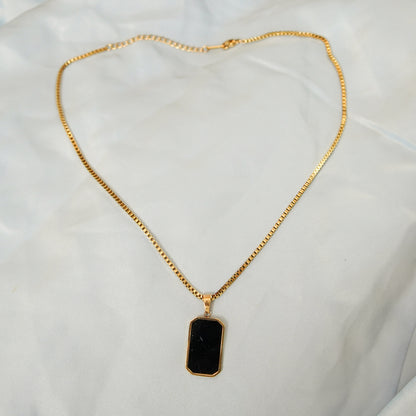 Black Rectangular Pendant Chain Necklace 316L