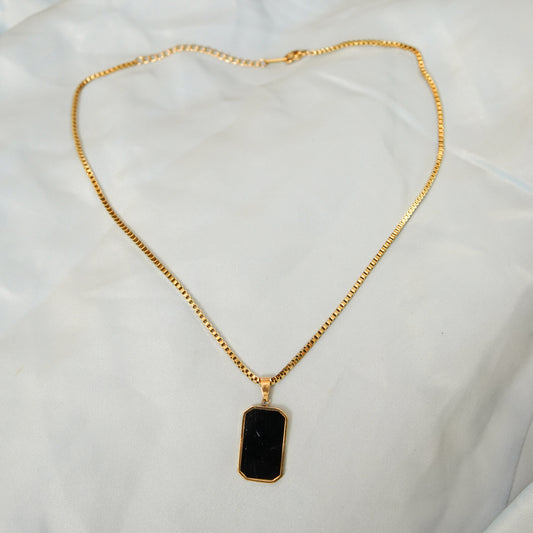 Black Rectangular Pendant Chain Necklace 316L