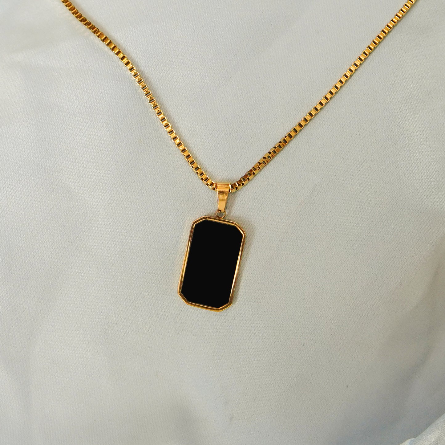 Black Rectangular Pendant Chain Necklace 316L
