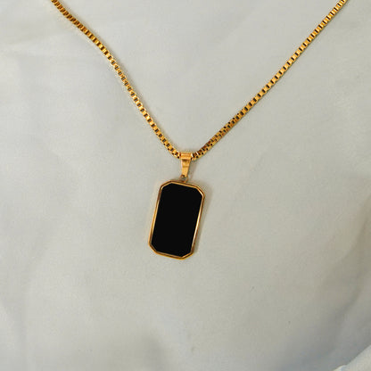 Black Rectangular Pendant Chain Necklace 316L