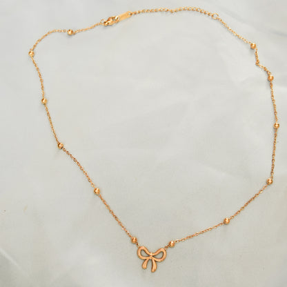 Bow Pendant Beaded Chain Necklace 316L
