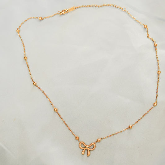 Bow Pendant Beaded Chain Necklace 316L