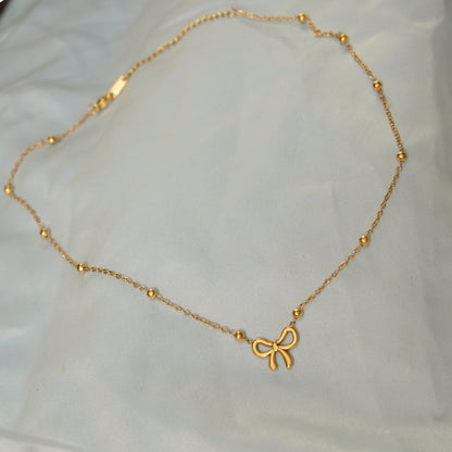 Bow Pendant Beaded Chain Necklace 316L