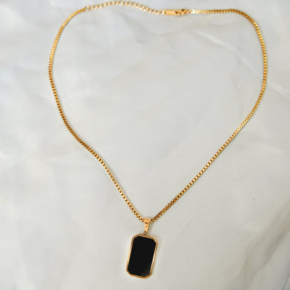 Black Rectangular Pendant Chain Necklace 316L