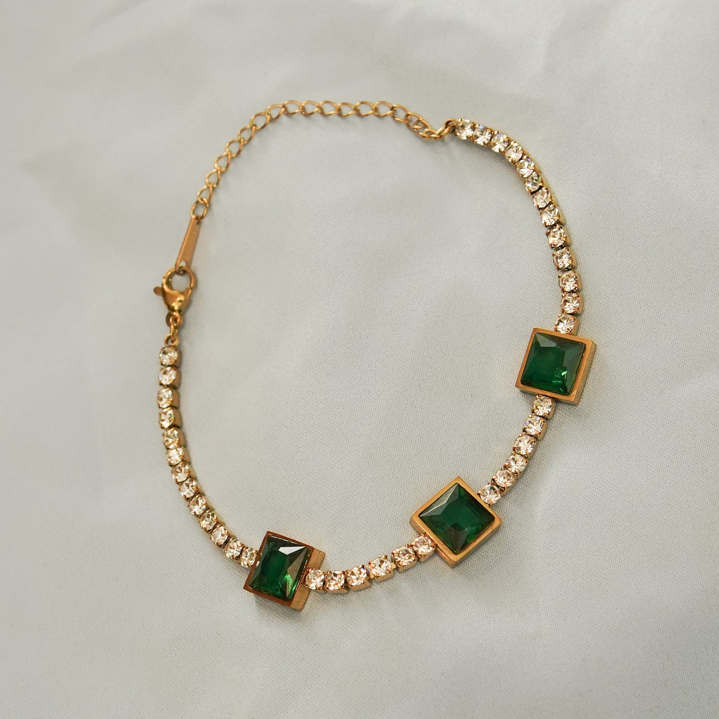 Green Square Crystal Accents Bracelet 316L