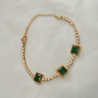 Green Square Crystal Accents Bracelet 316L