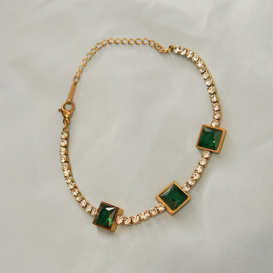 Green Square Crystal Accents Bracelet 316L