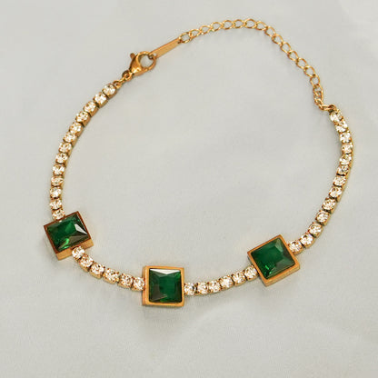 Green Square Crystal Accents Bracelet 316L