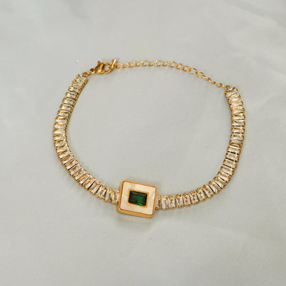 Green Stone & Crystal Detailing Bracelet 316L